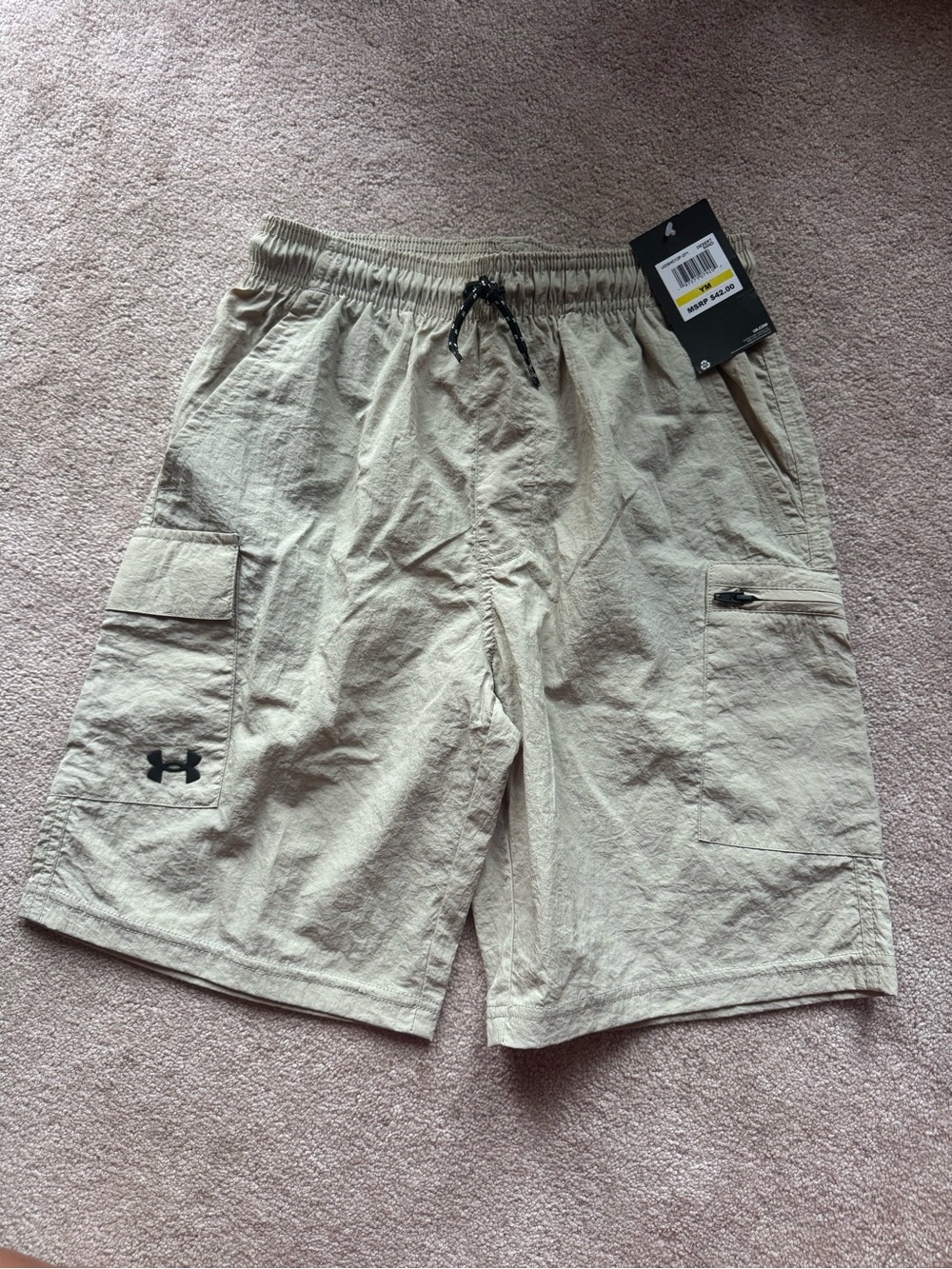 Under Armour Tan Kids Cargo Shorts with Black Logo
